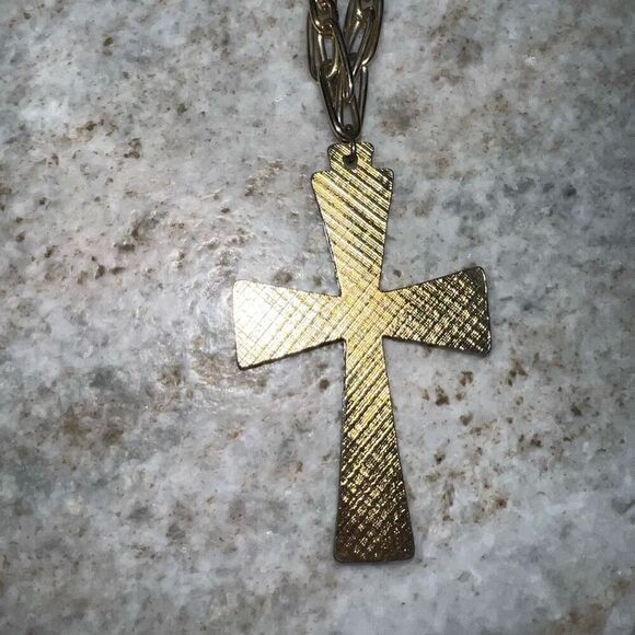 Vintage Cross Pendant, Long Chunky Link Chain 13”-15.5” Gold & Silver Necklace - Picture 7 of 8